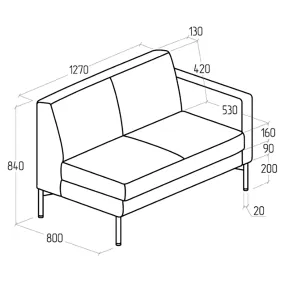 модуль gamma с подлокотником двухместный левый 840х1270х800